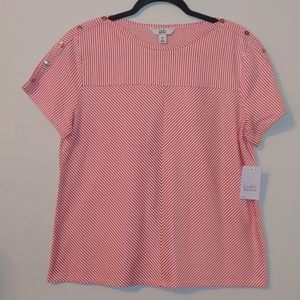 NWT Croft & Barrow Red & White Striped Top, Size PL